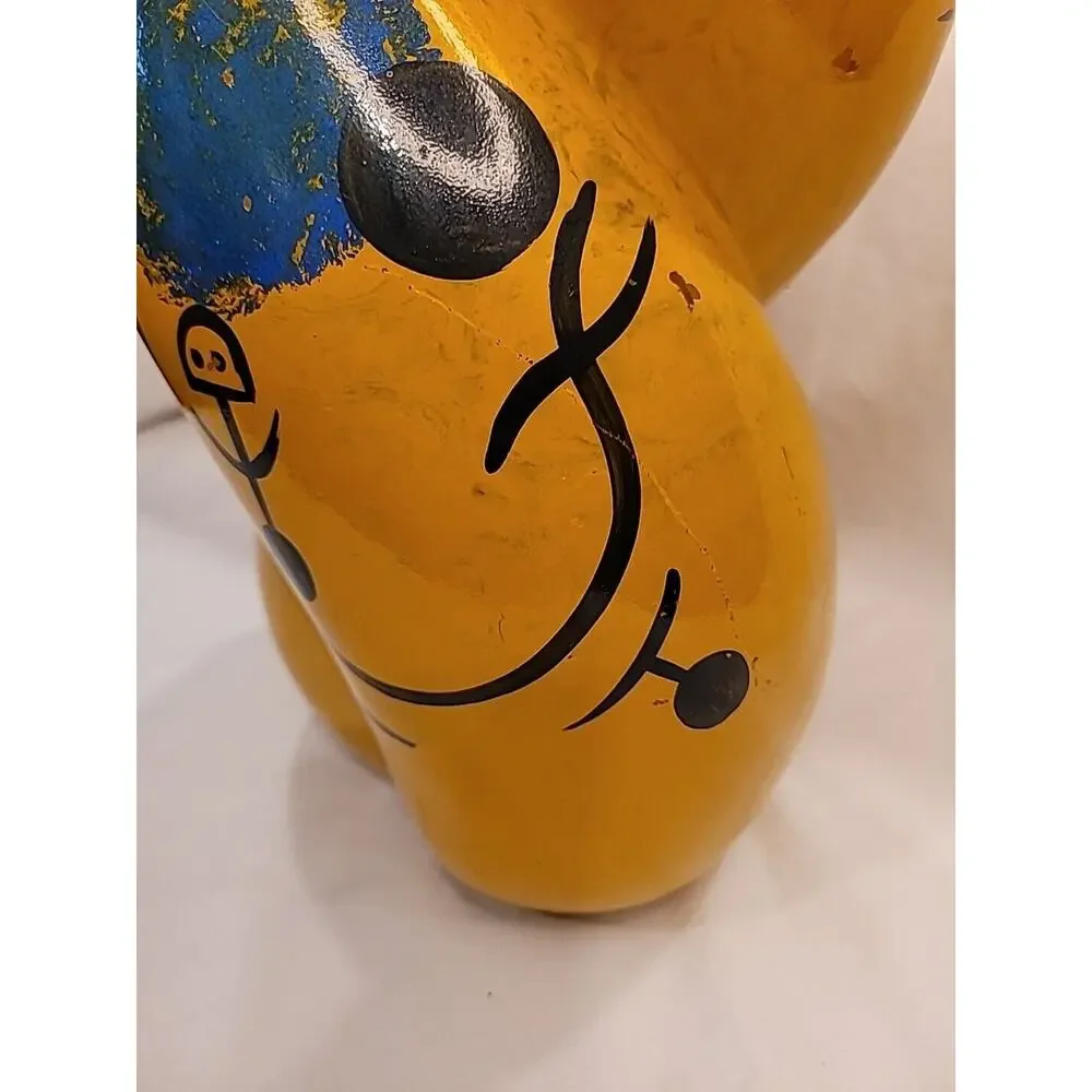 Joan Miro Style Art Deco Vintage Large Hand Painted Abstract Bulbous Glass Vase